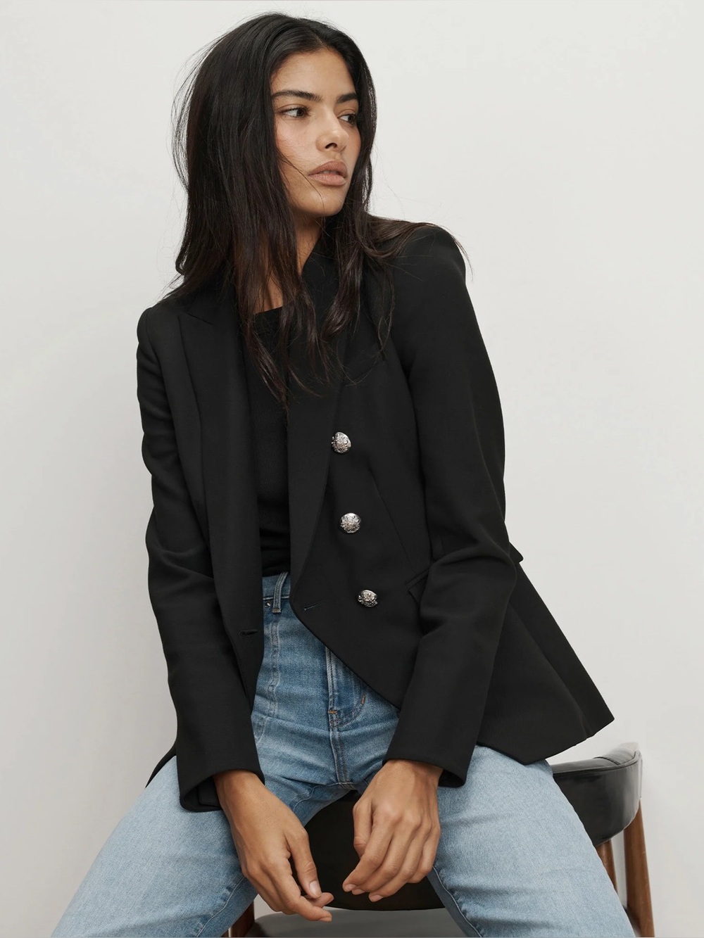 Veronica Beard Miller Dickey Jacket Black Silver Button Front